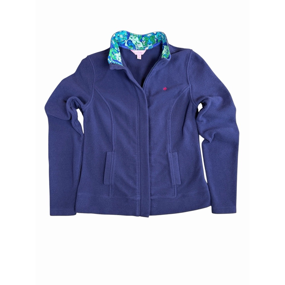 Lilly Pulitzer Grace Jacket Womens M Blue Fleece Full Zip Floral Preppy